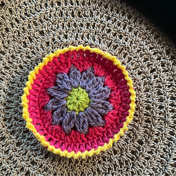 Handmade Crochet Coaster set Boho Festive colorful Mexicana style Flower Mug Rug - Picture 2 of 7